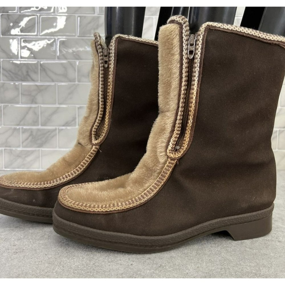 Yodelers Boots Womens Size 9 Double Zip Up Brown Suede Leather Winter Boots